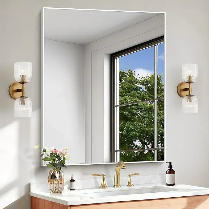 BONEWEI White Bathroom Mirror,30x36 inch Wall Mirror for Bathroom Wall Mounted,Rectangle Mirror for Bathroom Over Sink,Modern Metal Frame for Living Room,Bedroom Entryway,Horizontal/Vertical - ModernBath