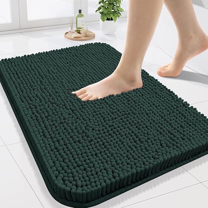 Arotive Bathroom Rugs 24x16, Extra Soft Absorbent Shaggy Chenille Bath Rugs, Machine Washable Rubber Backing Non-Slip Bath Mats for Bathroom Floor Tub and Shower Home Decor Accessories, Blackish Green - ModernBath