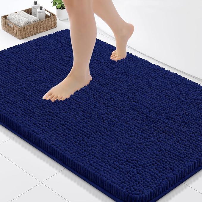 Arotive Bathroom Toilet Rugs U Shaped 24x24, Extra Soft Absorbent Shaggy Chenille Contour Bath Rugs for Toilet, Machine Washable Non-Slip Contoured Bath Mats, Navy - ModernBath