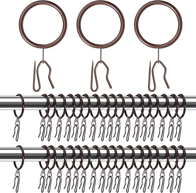Qunclay 100 Set 1.26 Inch Metal Curtain Rings with Eyelets Curtain Hooks for Drapes and Metal Drapery Pin Drapery Hooks for Window Door Shower Bathroom Rings (Brown) - ModernBath