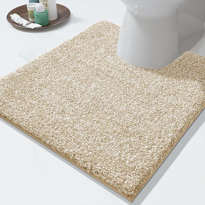 Yimobra Toilet Rugs U Shaped Washable, Soft Absorbent Microfiber Bathroom Rugs, Non Slip Quick Drying Shaggy Bath Mat,Contour Bathroom Mats for Toilet Base, Home Essentials,24x20,Light Beige and White - ModernBath