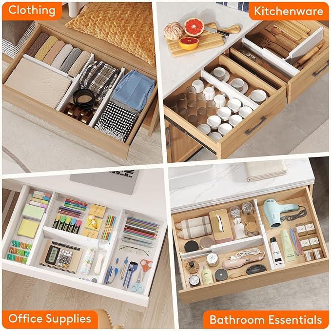Lifewit 12 Pack Drawer Dividers Plastic 4" High, 13.5-22" Adjustable Drawer Organizers for Clothes, Expandable Dresser Separators in Bedroom/Bathroom/Kitchen/Fridge/Office Organization and Storage - ModernBath