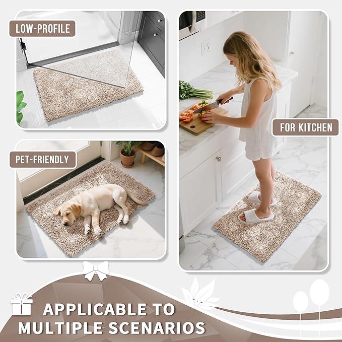 Yimobra Long Bathroom Rugs Runner 55x24 Inch, Extra Thick Soft Absorbent Chenille Bath Mat, Non Slip Machine Washable, Quick Dry Bath Rugs for Bathroom Floor, Tub and Shower, Khaki - ModernBath