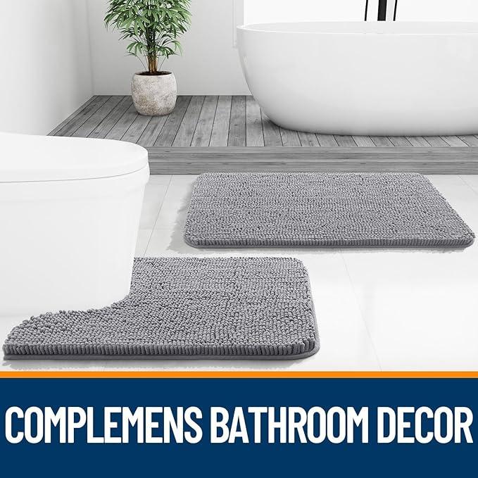 OLANLY Toilet Rugs U-Shaped 24x24, Extra Soft Absorbent Chenille Contour Bathroom Rugs for Toilet, Dry Quickly, Machine Washable, Non-Slip Bath Mat, Grey - ModernBath