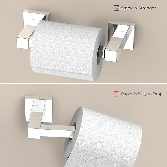 FORIOUS Toilet Paper Holder Wall Mount and Hand Towel Ring Set, SUS 304 Stainless Steel Double Post Pivoting Tissue Roll Holder, Modern Bathroom Hardware Accessories Set, Chrome - ModernBath