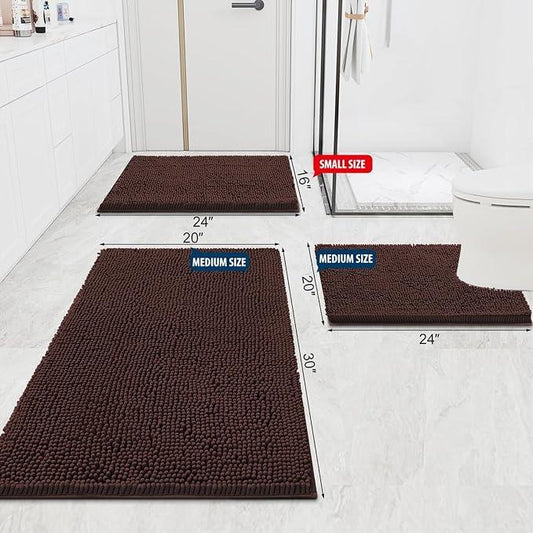 Smiry Luxury Chenille Bathroom Rugs 34x21, Extra Soft and Absorbent Shaggy Bath Mat, Machine Washable, Non-Slip Plush Carpet Runner for Tub, Shower, and Floor, Home Decor Accessories, Brown - ModernBath