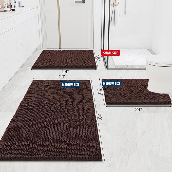 Smiry Luxury Chenille Bathroom Rugs 59x24, Extra Soft and Absorbent Shaggy Bath Mat, Machine Washable, Non-Slip Plush Carpet Runner for Tub, Shower, and Floor, Home Decor Accessories, Brown - ModernBath
