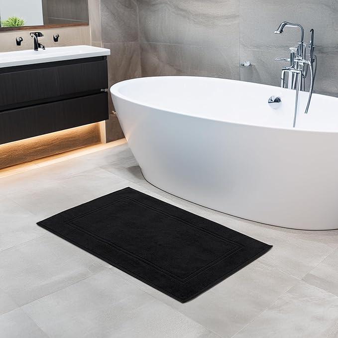 Tens Towels Pack of 2 Bath Mats 100% Cotton, 20 x 32 Inches, Super Absorbent, Hotel Quality Premium Floor Towels, Luxurious, Soft & Quick Dry, Not a Bathroom Rug, Black - ModernBath