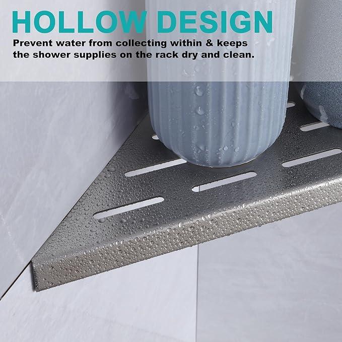 10" Corner Shower Shelf, 2-Pack Bathroom Shelves for Tile Walls, SUS304 Stainless Steel Recessed Shower Shelf, Grout in Corner Organizer Shelves, Brushed Silver - ModernBath