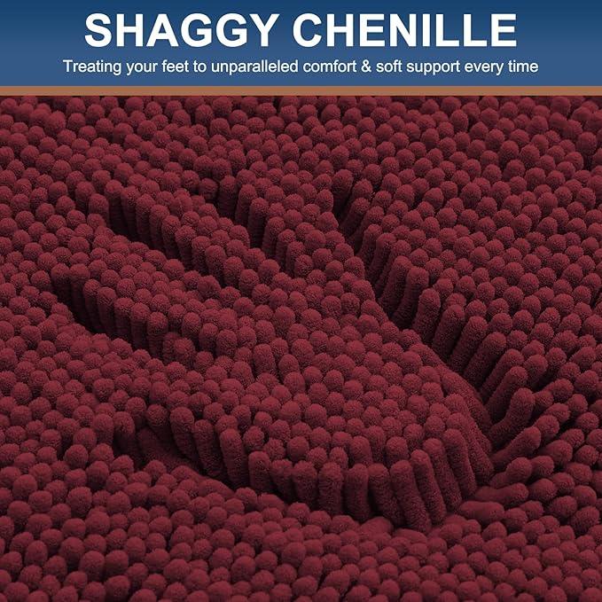 Smiry Luxury Chenille Toilet Rugs U-Shaped 20x20, Soft Absorbent Non-Slip Contour Bathroom Rugs for Toilet, Machine Washable Contoured Bath Mats, Burgundy - ModernBath