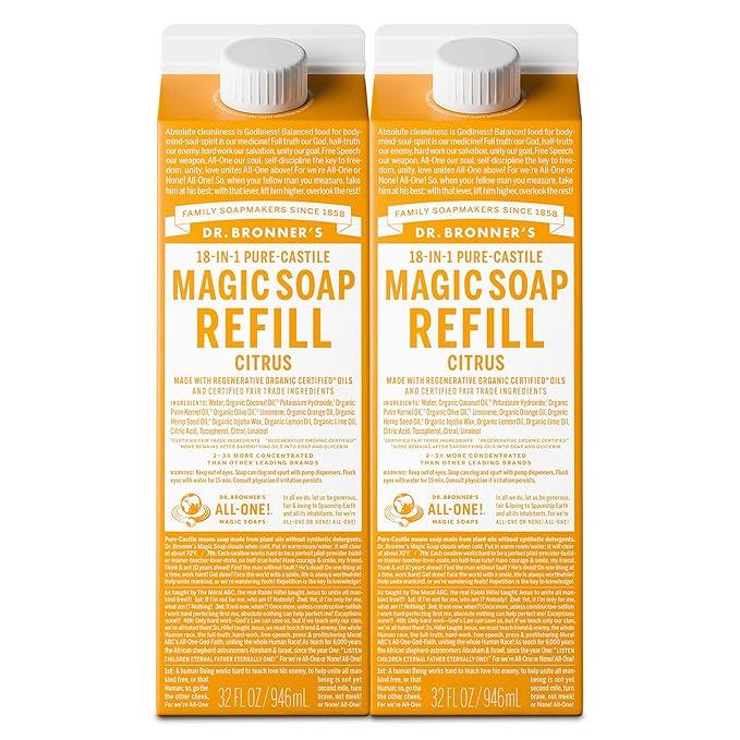 Dr. Bronner's Magic Soap-Pure-Castile Liquid Refill (Citrus, 32 ounce, 2-Pack) - Made with Regenerative Organic Certified Oils, For Body, Hair, Laundry, Pets & Dishes - Concentrated, Vegan, Non-GMO - ModernBath
