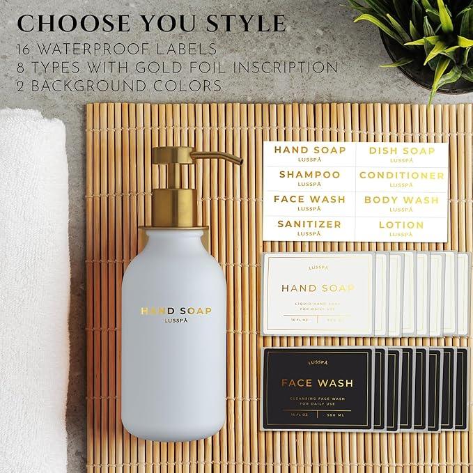 Shampoo & Conditioner Dispenser - Shower Soap Dispenser Wall Mounted - 16.9 Oz Plastic Bottle with Pump & Holder - Shampoo Dispenser - Shower Dispenser Chamber No Drill (1 X White/Gold) - ModernBath
