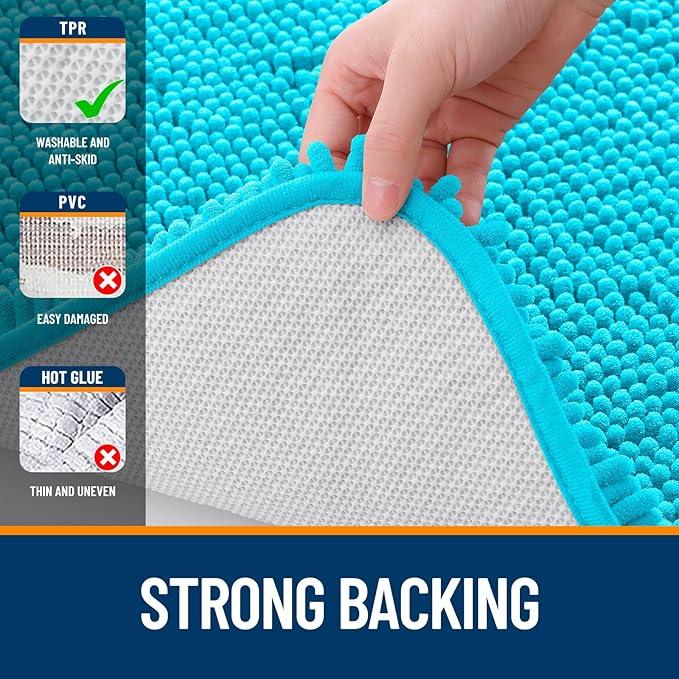 OLANLY Bathroom Rugs 44x24, Extra Soft Absorbent Chenille Bath Rugs, Rubber Backing Quick Dry, Machine Washable Bath Mats for Bathroom Floor, Tub and Shower, Home Decor Accessories, Aqua Sky - ModernBath