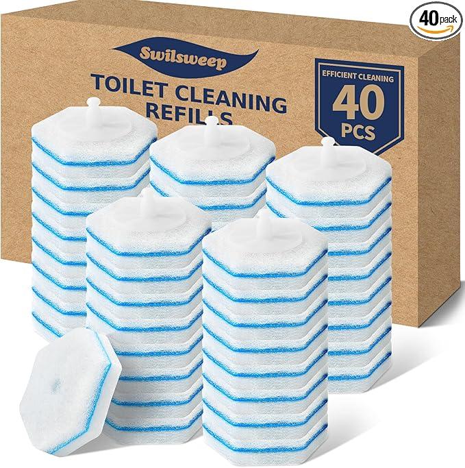 Swilsweep 40 Count Toilet Bowl Wand Refills, Disposable Toilet Cleaner Refills, Disposable Wand Heads Compatible with Clorox and The Most Toilet Brushes - ModernBath