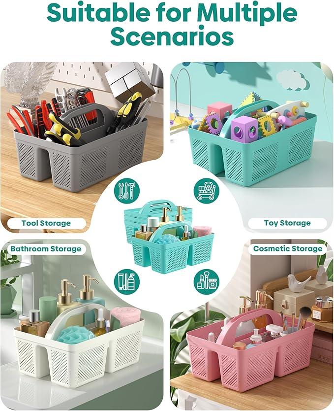 MLIKLU 4 Pack Portable Shower Caddy, Integrated Handle, Reinforced Plastic, Quick-Dry Ventilation Holes, Multi-purpose Storage Basket for Home, Dorm and Bathroom, Kitchen, Under Sink Storage, Cyan - ModernBath