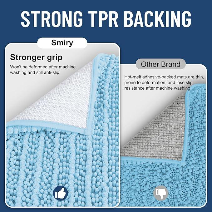 Smiry Bathroom Rugs Mat 24x16, Extra Soft Absorbent Chenille Bath Rugs, Non Slip Rubber Backing Machine Washable Quick Dry Bath Mats for Bathroom Floor, Tub, Shower, Home Decor Accessories, Sky Blue - ModernBath