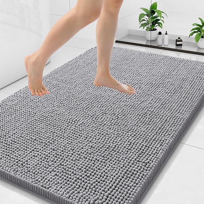 Arotive Bathroom Rugs 47x32, Extra Soft Absorbent Shaggy Chenille Bath Rugs, Machine Washable Rubber Backing Non-Slip Bath Mats for Bathroom Floor Tub and Shower, Home Decor Accessories, Grey - ModernBath