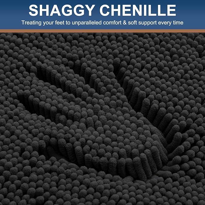 Smiry Luxury Chenille Bathroom Rugs 44x24, Extra Soft and Absorbent Shaggy Bath Mat, Machine Washable, Non-Slip Plush Carpet Runner for Tub, Shower, and Floor, Home Decor Accessories, Black - ModernBath