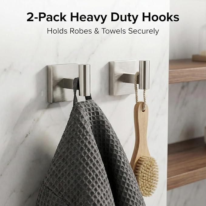 16" Brushed Nickel Bathroom Hardware Set 5-Piece, Fingerprint-Free SUS304 Stainless Steel Towel Bar for Small Bath & RV, Modern Square Bath Accessories Kit (Brushed Nickel) - ModernBath