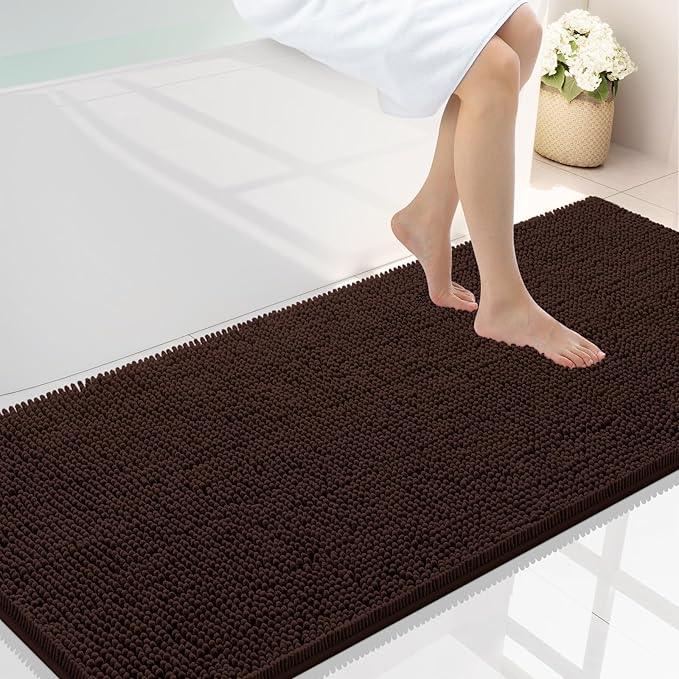 Smiry Luxury Chenille Bathroom Rugs 59x24, Extra Soft and Absorbent Shaggy Bath Mat, Machine Washable, Non-Slip Plush Carpet Runner for Tub, Shower, and Floor, Home Decor Accessories, Brown - ModernBath