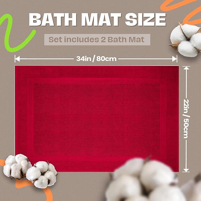 Infinitee Xclusives Premium Cotton Bath Mats for Bathroom – Pack of 2 | 34x22 Inches | Ultra Soft, Super Absorbent, Non-Slip, Machine Washable Mats (Burgundy) [Not a Rug] - ModernBath