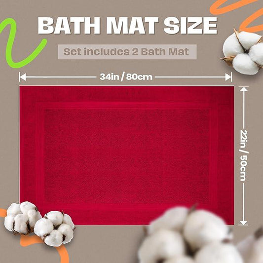 Infinitee Xclusives Premium Cotton Bath Mats for Bathroom – Pack of 2 | 34x22 Inches | Ultra Soft, Super Absorbent, Non-Slip, Machine Washable Mats (Burgundy) [Not a Rug] - ModernBath