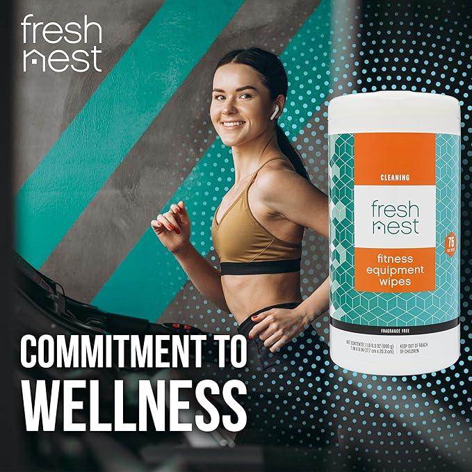 Fresh Nest Fitness Equipment Wipes - Cleaning Wipes for Yoga Mats, Pilates Studios, Gyms, Peloton & Cycle Bikes, Spas - Fragrance-Free Wipes Surface Cleaning for Home, Office, Gym 75-Count - ModernBath