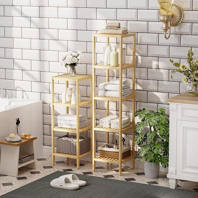 SMIBUY Bathroom Storage Shelf, 4-Tier Bamboo Rack Organizer, Multifunctional Shelving Unit for Living Room Bedroom Kitchen (Natural) - ModernBath
