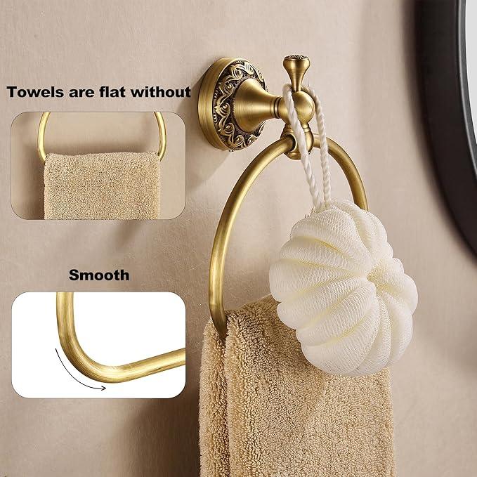 Antique Brass Toilet Paper Holder Towel Ring, Brushed Brass Towel Holder Toilet Paper Roll Holder, Rustic Towel Rack Bathroom Accessories Set Hardware 2 Pieces Farmhouse Wall Mounted - ModernBath