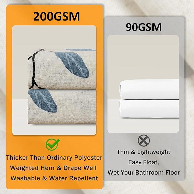 BOODII Blue Eucalyptus Leaves Shower Curtain Set with Hooks Linen Shower Curtain for Bathroom Watercolor Floral Plant Leaf for Bath Natural Waterproof Fabric Bathroom Decor, 72x72 - ModernBath