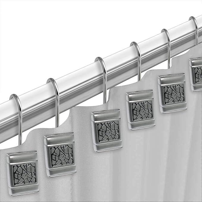 Zahari Home Sinatra 13pc Bathroom Shower Curtain Set - Classic Luxury Fabric Curtains with Unique Design & 12 Hooks - ModernBath