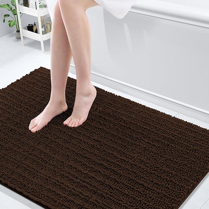 Arotive Luxury Chenille Bathroom Rug Mat, Extra Soft Thick Absorbent Shaggy Bath Rugs, Non-Slip Machine Wash Dry, Plush Bath Mats for Bathroom, Shower and Tub, 59x35, Brown - ModernBath