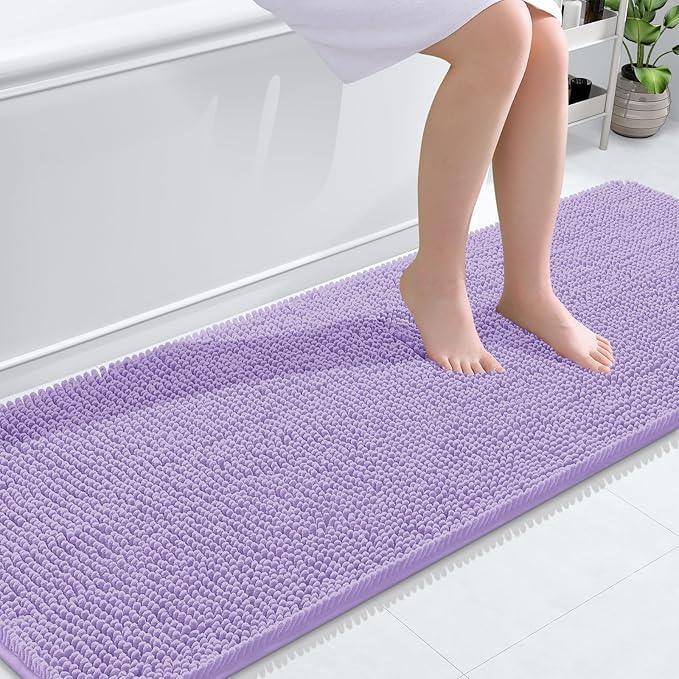 OLANLY Bathroom Rugs 70x24, Extra Soft Absorbent Chenille Bath Rugs, Rubber Backing Quick Dry, Machine Washable Bath Mats for Bathroom Floor, Tub and Shower, Home Decor Accessories, Lavender - ModernBath