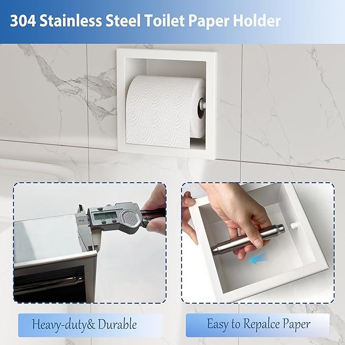 Neodrain Recessed Toilet Paper Holder, White Stainless Steel Built-in Tissue Paper Roll Holder, Roll Paper Holder for Bathroom Wall - ModernBath