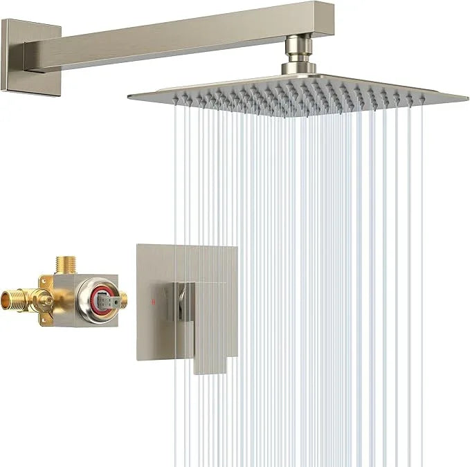 SunCleanse Shower Faucet Set with Valve, 8 Inch Square Shower Head and Handle Set, Single Handle Shower Trim Kit with Extra Long Shower Arm, Brushed Nickel - ModernBath