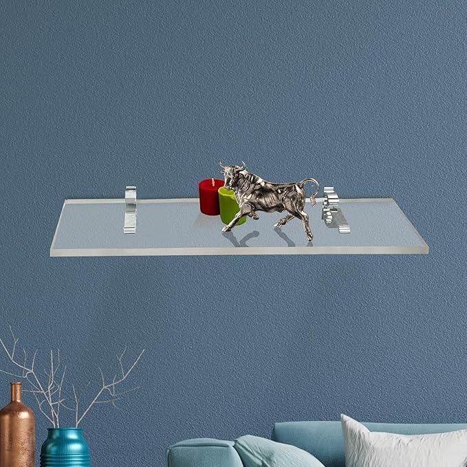 Clear Acrylic Shelves 6" W x 16.5 L, 3/4" Thick Wall Mounted Transparent Acrylic Shelves for Bedroom, Living Room, Bathroom, Kitchen -‎ Chrome Brackets, Pack of 2 - ModernBath