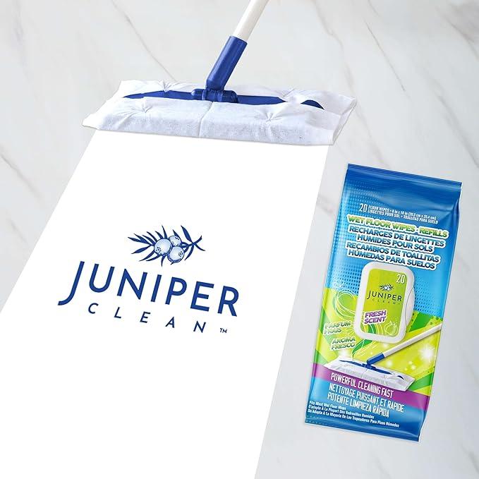 Juniper CLEAN Wet Floor Wipes, Multi Surface Floor Cleaner Wet Mop Pads Fit Swiffer Sweeper Mop, Fresh Scent & Plant-Based Textured Cloth Trap Absorb Dirt, 20 Count (Pack of 1) - ModernBath