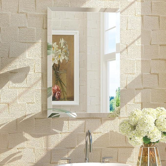 TETOTE 16" x 24" Frameless Beveled Bathroom Mirror Tempered Rectangle Wall Mirror with Beveled Edge for Bathroom, Vanity - ModernBath