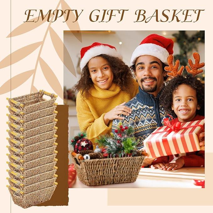 Marsui 6 Pcs Small Hand Woven Wicker Baskets with Wooden Handles, Seagrass Rattan Storage Baskets Bin Organizer Shelf Pantry for Bathroom Storage Towel Kitchen Washroom Gifts Decor, 9" x 6" x 4" - ModernBath