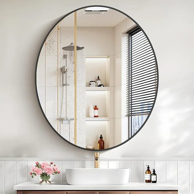 Bathroom Mirrors, 36" x40" Black Mirrors, Oval Vanity Mirrors, Metal Framed Wall Mounted Mirrors, Vertical/Horizontal Mirror for Bathroom Bedroom Entryway Living Room - ModernBath