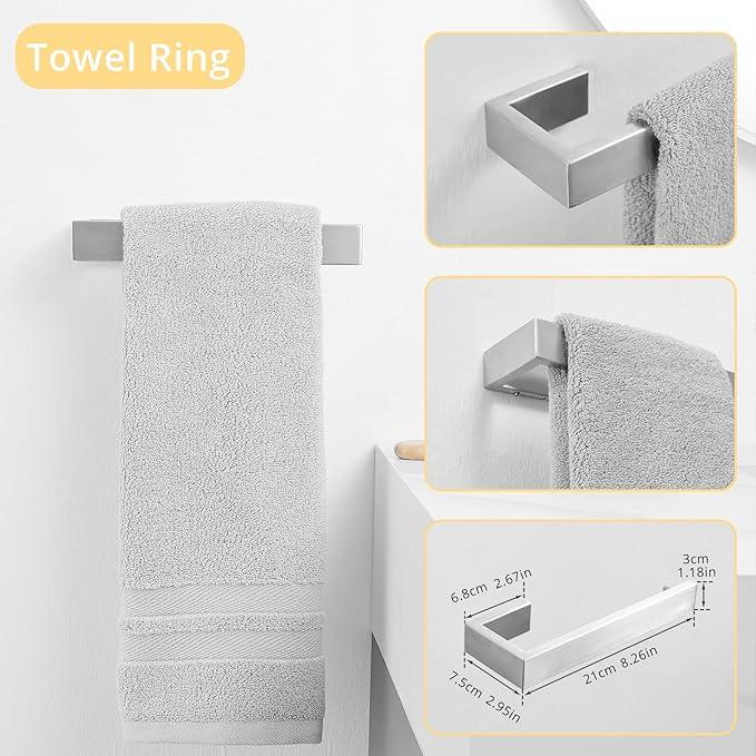 Fapully 23.6-Inch 6 Piece Bathroom Hardware Accessories Set Stainless Steel Wall Mounted Brushed Nickel Include Towel Bar,Hand Towel Holder,Toilet Paper Holder,Robe Towel Hook,Coat Hook,Towel bar Set - ModernBath