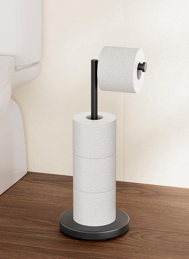 KES Toilet Paper Holder Stand 2X Weighted Base, Black Free Standing Toilet Paper Holder with Reverse for 4 Rolls, 18/8 Stainless Steel Rustproof Tissue Holder for Bathroom, Matte Black, BPH290A-BK - ModernBath