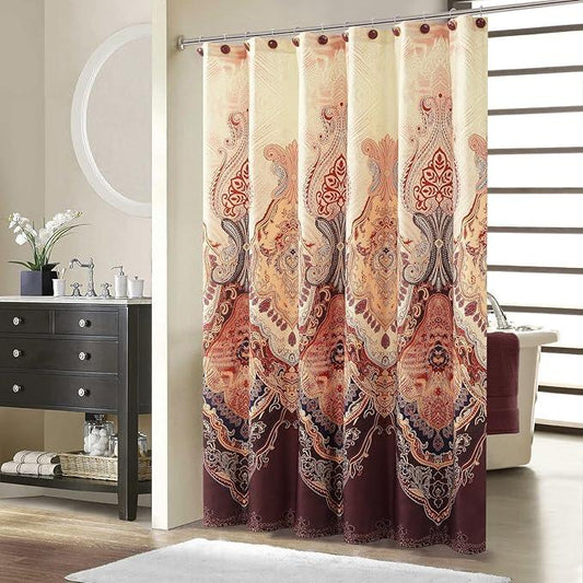 BESTRIPES Shower Curtain 72x72 Inches, Water Repellent Fabric with Gold and Brown Baroque Pattern, 12 Metal Grommets and Weighted Hem - ModernBath