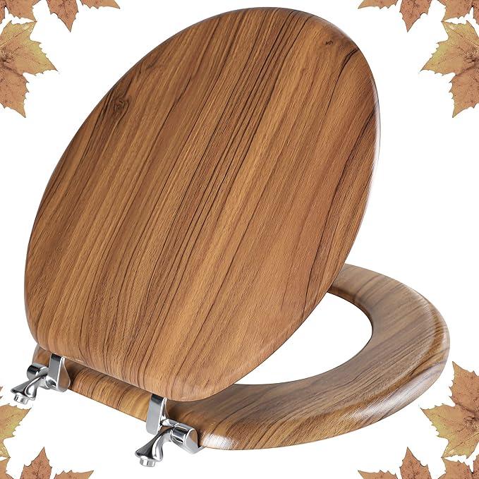 Round Toilet Seat Molded Wood Toilet Seat with Zinc Alloy Hinges, Easy to Install also Easy to Clean, Anti-pinch Wooden Toilet Seat by Angol Shiold (Round, Natural) - ModernBath