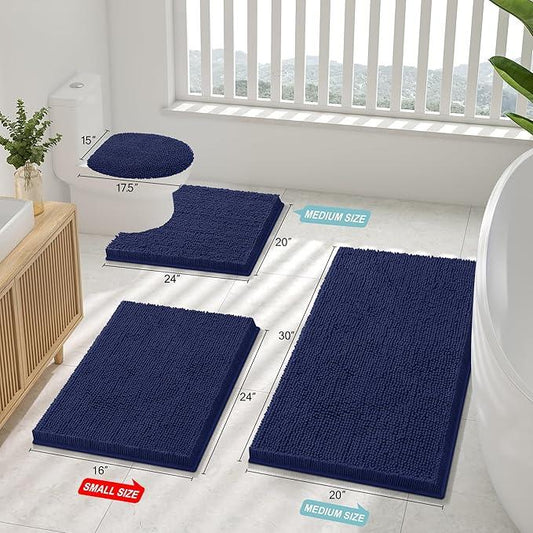 Smiry Luxury Chenille Bathroom Rugs 36x24, Extra Soft and Absorbent Shaggy Bath Mat, Machine Washable, Non-Slip Plush Carpet Runner for Tub, Shower, and Floor, Home Decor Accessories, Navy Blue - ModernBath