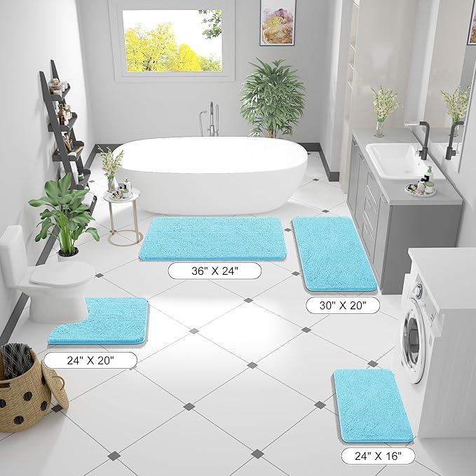 OLANLY Bathroom Rugs 47x24, Extra Soft Absorbent Chenille Bath Rugs, Rubber Backing Quick Dry, Machine Washable Bath Mats for Bathroom Floor, Tub and Shower, Home Decor Accessories, Sky Blue - ModernBath