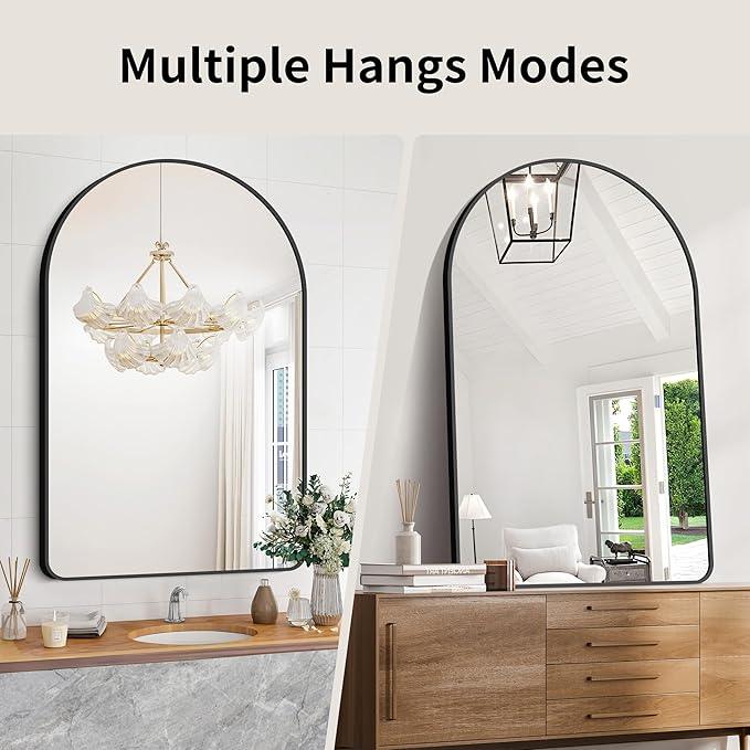GLASHOM Arched Bathroom Mirror, 30"x48" Black Arched Mirror for Bathroom, Wall Mounted Mirror, Black Vanity Wall Mirror w/Metal Frame for Bedroom, Entryway, Living Room, Vertically Hanging - ModernBath