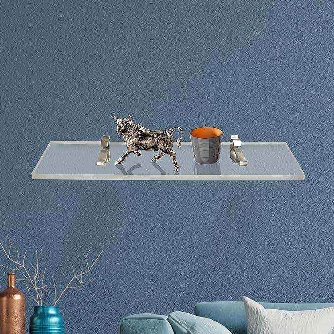 Clear Acrylic Shelves for Wall Storage, 6" W X 36" L, 3/4" Thick Wall Mounted Floating Shelves for Bedroom, Living Room, Bathroom, ‎Easy Installation with Screws and Brushed Nickel Brackets - ModernBath