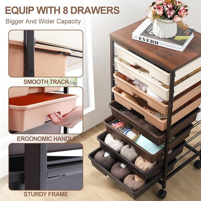 Rolling Storage Cart with Drawers, Rolling Drawer Cart and Wooden Tabletop,Storage Drawer Cart for Living Room,Classroom,Bedroom,Bathroom,Dorm,Office,Brown Gradient - ModernBath