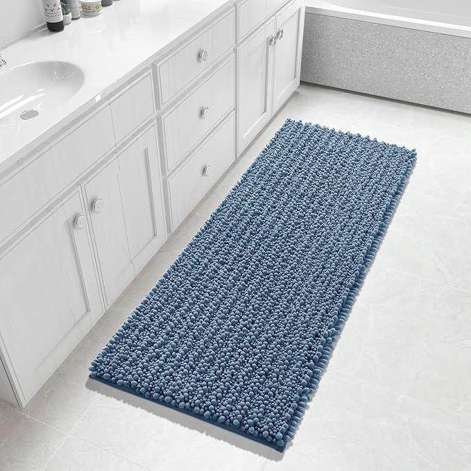 Yimobra Bathroom Runner Rug 55x24 Inch - Extra Long Non Slip Chenille Bath Mat, Soft & Absorbent, Machine Washable Shaggy Hallway Carpet for Vanity Tub Shower, Denim Blue Home Decor Accessories - ModernBath